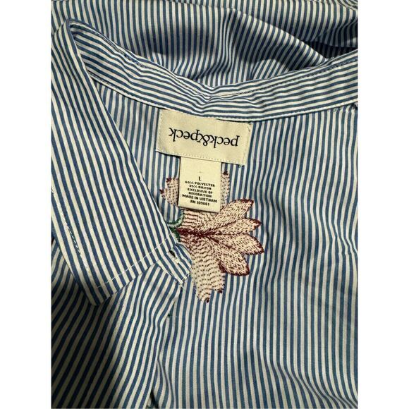Peck & peck embroidered blue stripe button front top L - Picture 5 of 7